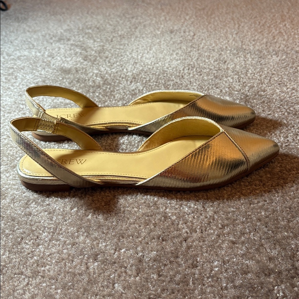J. Crew gold metallic pointy toe slingback flats - Picture 5 of 8